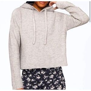 Victoria's Secret‎ Pink Womens Ribbed Cropped Hooded Sweater Size Large